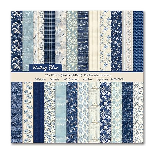 XMBHHRM Papierblöcke mit Rosenmuster, 30,5 x 30,5 cm, doppelseitiger Druck, 160 g Karton, säurefrei und ligninfrei, 24 Blatt für Scrapbooking, DIY, Decopodge, Kartenherstellung, Blau von XMBHHRM