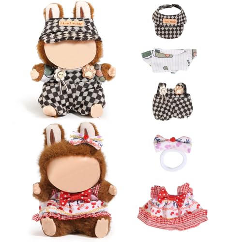XMBYGY (2 Packung) Bekleidung für Labubu (für 17/15cm Stehende/Sitzen Puppen) (Keine Puppe) - Kleidung Zubehör für Puppen Anziehen Inklusive Figuren Mantel Rock Hut für Mädchen und Frauen (LB1+LB25) von XMBYGY