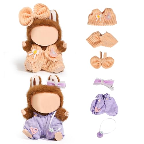 XMBYGY (2 Packung) Bekleidung für Labubu (für 17/15cm Stehende/Sitzen Puppen) (Keine Puppe) - Kleidung Zubehör für Puppen Anziehen Inklusive Figuren Mantel Rock Hut für Mädchen und Frauen (LB14+LB15) von XMBYGY