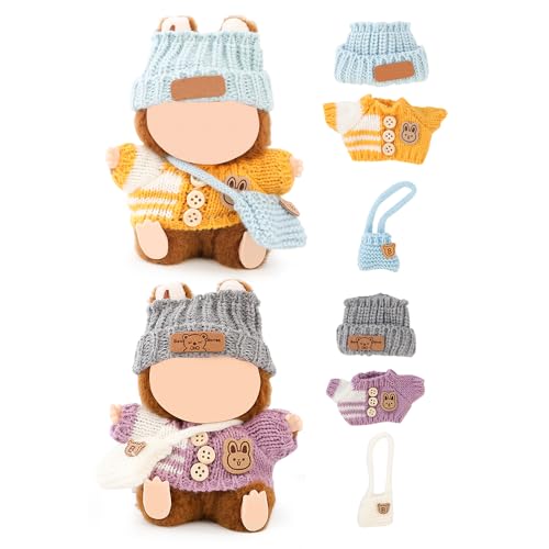 (2 Packung) XMBYGY Kleidung für Labubu (für 17/15cm Stehend/Sitzen Puppen)(Keine Puppe) Mehrere Stil Zubehör Bekleidung für Puppen Anziehen Inklusive Figuren Mantel+ Hut+ Schulter Tasche (BYB+GPW) von XMBYGY