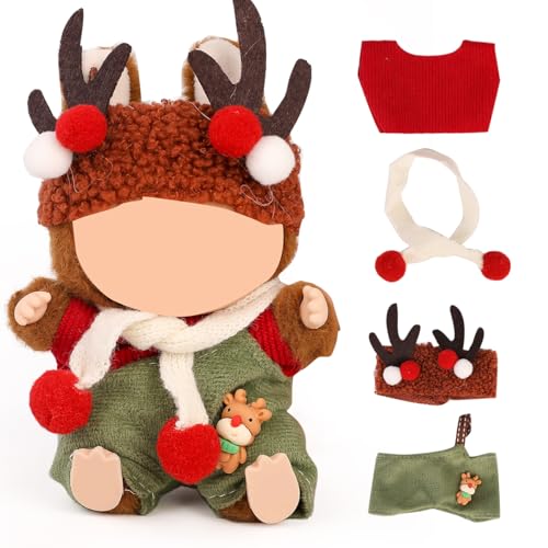 XMBYGY Puppen Bekleidung für Labubu(Keine Puppe), für 17/15cm Plüsch Puppen, Netter Rock und Kopfschmuck Kleidung Anzug Spielzeug Figuren Ausrüstung Setzen Anziehen mit Kawaii Stil Zubehör (SD5) von XMBYGY