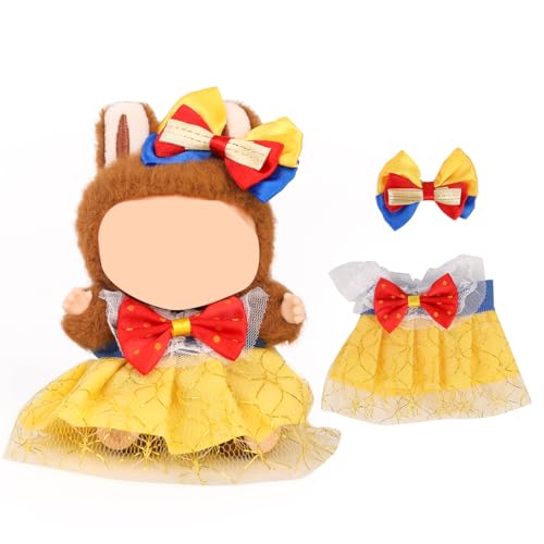 XMBYGY Puppen Bekleidung für Labubu(für 17/15cm Stehend/Sitzen Puppen) (Keine Puppe) - Mehrere Stil Zubehör Handgefertigte Kleidung Anziehen Inklusive Niedliche Kopfbekleidung und Rock (LB142) von XMBYGY