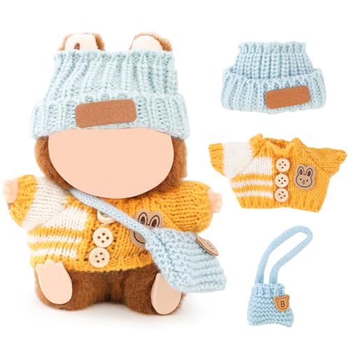 XMBYGY Puppen Kleidung für Labubu (für 17/15cm Stehend/Sitzen Puppen)(Keine Puppe) Mehrere Stil Zubehör Bekleidung für Puppen Anziehen Inklusive Figuren Mantel+ Hut+ Schulter Tasche (BYB) von XMBYGY