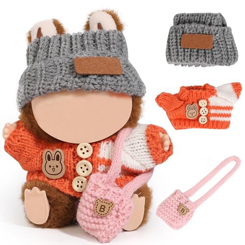 XMBYGY Puppen Kleidung für Labubu (für 17/15cm Stehend/Sitzen Puppen)(Keine Puppe) Mehrere Stil Zubehör Bekleidung für Puppen Anziehen Inklusive Figuren Mantel+ Hut+ Schulter Tasche (GOP) von XMBYGY