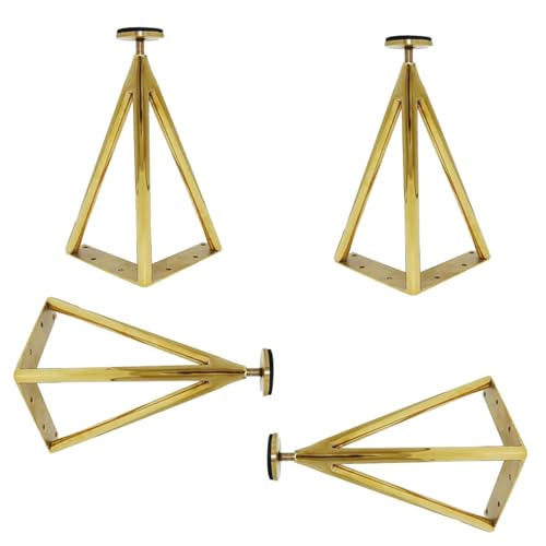 XMDEUR 4 Stück robuste Haarnadel-Möbelbeine aus schwarzgoldenem Metall für Couchtisch, Schreibtisch, dreieckige Beine mit Befestigungsschrauben (Gold, 25 cm) von XMDEUR