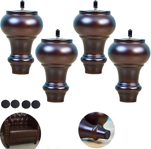 XMDEUR 4er-Pack Möbelbeine aus Massivholz, Moderne L-förmige Sofabeine, Ersatzfüße für TV-Schrank mit M8-Schrauben, rutschfeste Schwarze Oberfläche (Antike Farbe, 12 cm) von XMDEUR