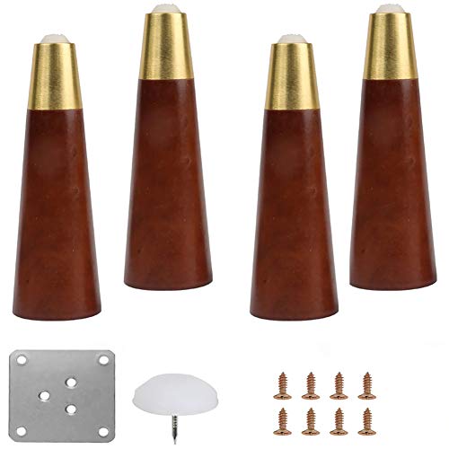 XMDEUR Konische Möbelbeine aus Holz, Möbelbeine aus Massivholz, Sofabeine mit Messingsockel, Sofa-Ersatzbeine, für Sofa/Schreibtisch/Stuhl/Couchtisch, Walnussfarbe, 4er-Set (15 cm (6 Zoll)) von XMDEUR