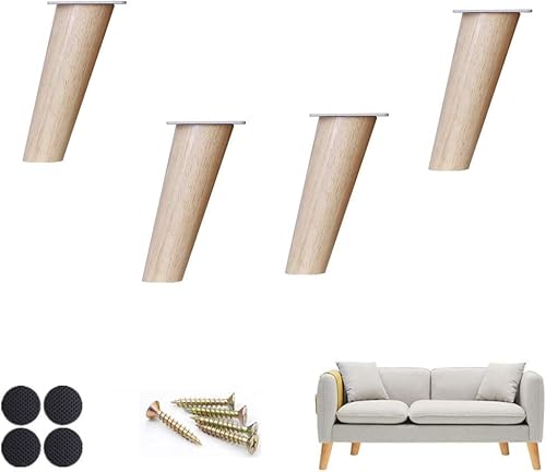 XMDEUR Möbelbeine aus Massivholz, 4er-Set, abgewinkelte, konische Sofabeine für Couchtische, Ersatzfüße für Betten, Holzfarbe, mit Montageplatte und Schrauben (12,2 cm) von XMDEUR