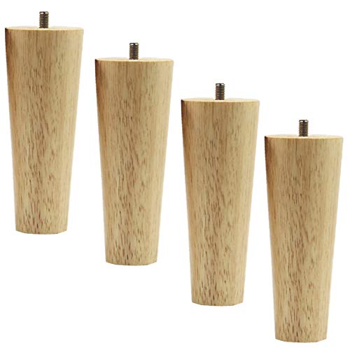 XMDEUR Möbelbeine aus Massivholz, 4er-Set, gerader Kegel aus Gummibaumholz, Sofafüße mit M8-Gewindestange, Holzersatz-Couchtischbein in Holzfarbe (8 cm) von XMDEUR