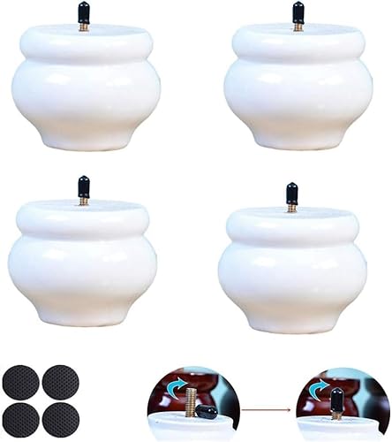 XMDEUR Möbelbeine aus Massivholz, Ersatz für Sofas, Moderne L-förmige Küchenschrankfüße mit M8-Schrauben, rutschfeste Schwarze Oberfläche (Weiß, 6 cm) von XMDEUR