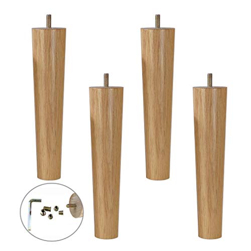 XMDEUR Möbelbeine aus massiver Eiche, 4er-Set, Tisch-, Sofa- und Bettbeine aus Naturholz mit M8-Schraubenstange für Küchenschrankstühle (14,5 cm) von XMDEUR