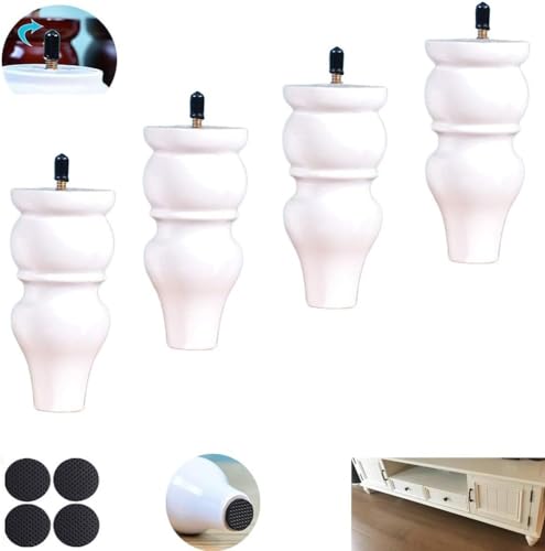 XMDEUR Sofafüße aus Massivholz, 4er-Set, Moderne L-förmige Möbelbeine für Küche oder Fernsehschrank, schwarz, rutschfest, mit M8-Schrauben (weiß, 15 cm) von XMDEUR