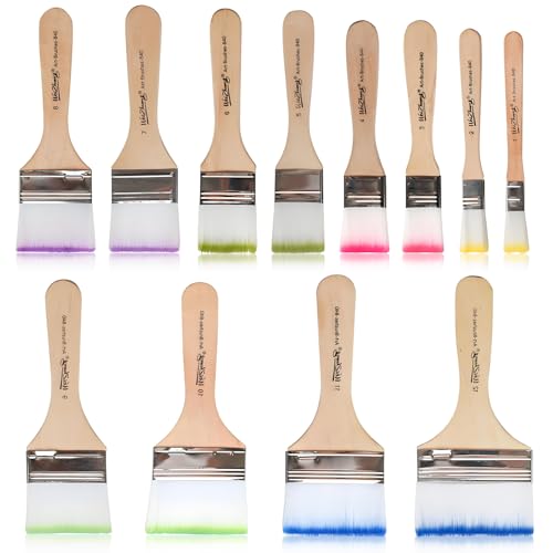 Breit Flachpinsel Set Acryl Pinsel Set, 12 Stück Aquarell Pinselset Acrylfarbe, Ölfarben Pinsel Sets mit Holzgriffe Künstlerpinsel für Malerei Ölmalerei Aquarell Gouache (12 Größen) von XMDROU