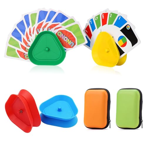 XMDROU 4 Stück Kartenhalter Kinder mit 2 Stück Spielkarten Box, Robuste Freisprech Spielkartenhalter Dreieck Kartenhalter Spielkarten wasserdichte Kartenspiel Box, für Senioren Erwachsene Kinder von XMDROU
