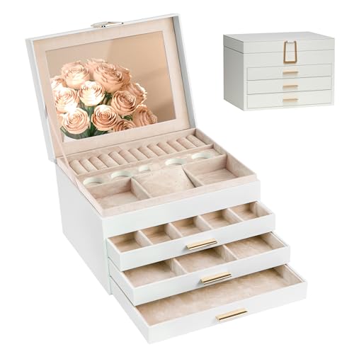 XMHome Schmuckschatulle 4 Ebenen,Schmuckkästchen mit eckigem Verschluss,großem Spiegel,schmuckaufbewahrung für Halsketten, Ringe& Ohrringe,Geschenk cremefarben XMHome Schmuckschatulle 4 Ebenen,Schmuckkästchen mit eckigem Verschluss,großem Spiegel,schmuckaufbewahrung für Halsketten, Ringe& Ohrringe,Geschenk cremefarben von XMHome