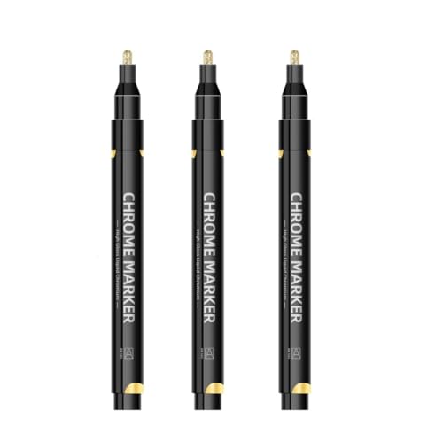 XMKT Chrom-Spiegel-Marker, 2 mm, reflektierende Lackstifte, permanent, Gold, Silber, Kupfer, Markierung, Modell, Malerei, Markierung (goldfarben, 3 Stück) von XMKT
