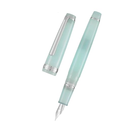 XMKT Füllfederhalter, transparent, eisblau, luxuriöser gold/silberfarbener Clip, 12,4 mm, Tinte für glattes Schreiben, EF/F/M (Ice Blue Silve Clip, EF) von XMKT