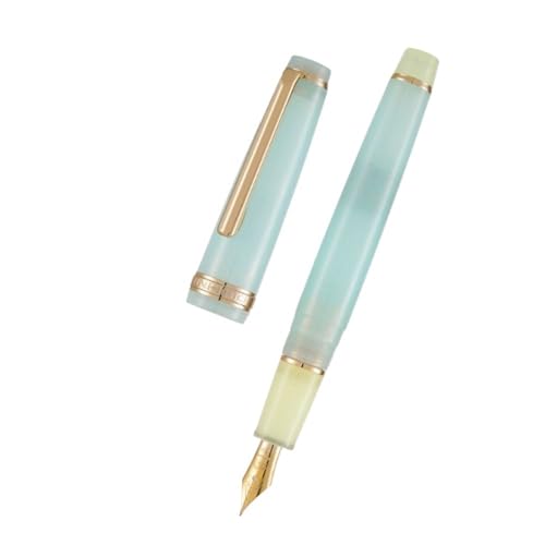 XMKT Transparenter Eisblauer Füllfederhalter, luxuriöser Gold/Silber-Clip, 12,4 mm, Tinte für gleichmäßiges Schreiben, EF/F/M (Farbblockierung, F) von XMKT