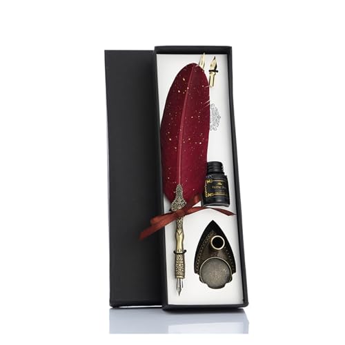 XMKT Vintage Kalligraphie-Feder-Tauchstift, modischer Stiftgriff, 2/5 Spitze, Schreibset, Füllfederhalter, Schreibset, Geburtstags- / Weihnachtsgeschenk (2 Federn, Rot A) von XMKT