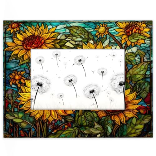 XMNYGJ Bilderrahmen aus Buntglas, Sonnenblumen, horizontal, aus Holz, rustikaler Desktop-Fotorahmen für Wandmontage und Tischplatte, zum Aufhängen, für Büro, Heimdekoration XMNYGJ Bilderrahmen aus Buntglas, Sonnenblumen, horizontal, aus Holz, rustikaler Desktop-Fotorahmen für Wandmontage und Tischplatte, zum Aufhängen, für Büro, Heimdekoration von XMNYGJ