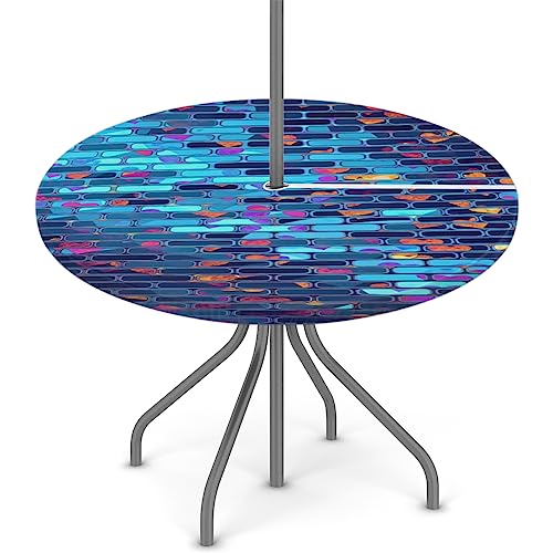 XMNYGJ Runde Tischdecke mit Wandstruktur, mit Schirmloch, Reißverschluss, für Terrasse, Picknicktisch, elastische Outdoor-Tischdecke, wasserdicht und schmutzabweisend, 114,4 - 142,2 cm von XMNYGJ