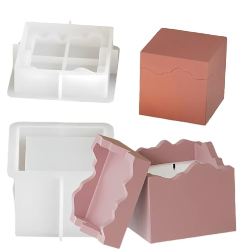 Quadratische Silikonform, zylindrische Kerzenglasform mit Deckel, Würfel, runde Box, Harz, Expoxy-Form, handgefertigter Aufbewahrungsbehälter für Schmucktablett, DIY, Gips, Guss, Zement, Räuchergefäß von XMOX