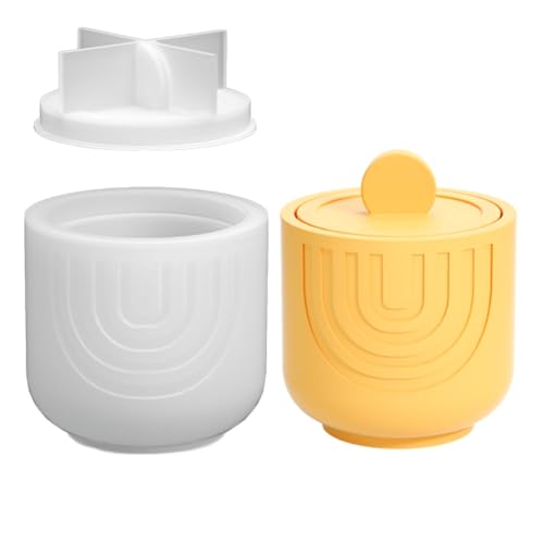 Runde gestreifte Dose mit Deckel, Silikonform, handgefertigt, elliptische Aufbewahrungsschale, Kunstharz, Kerzenform, Blumentopf, Vase, Beton, DIY, Gips, Zement, Ringe, Schmuck, Aufbewahrungsbox (3) von XMOX
