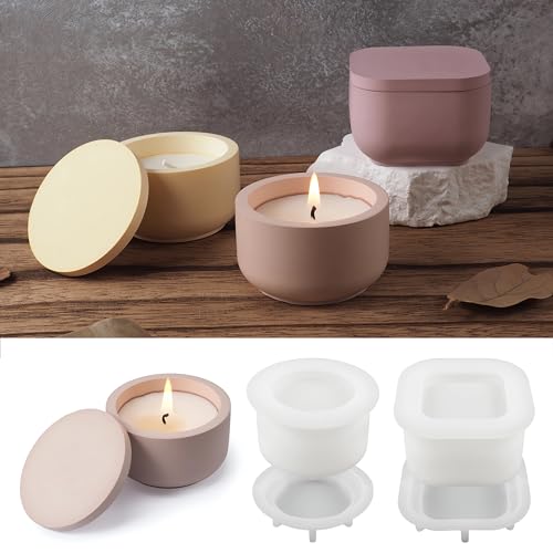 Runde quadratische Aufbewahrungsglas-Form mit Deckel für Heimdekoration, Kadnle-Halter-Formen, Blumentopf, Vase, Beton, DIY, Gips, Zement, Ringe, Schmuck, Aufbewahrungsbox, 2 Stück von XMOX