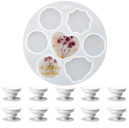 Silikon-Formen für Handygriff, runde Form, Liebesform, Epoxidharz-Formen für DIY, anpassbarer Handy-Griff mit 10 Stück Sublimationsrohlingen, niedliches Blumen-Design für Harz, Schmucketui, Dekoration von XMOX