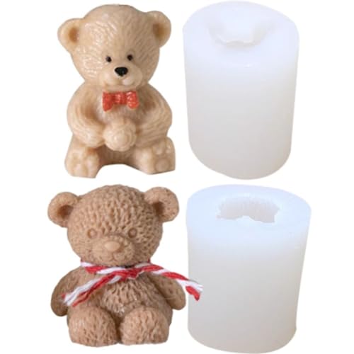 Süßes Bären-Set, Kerzenform, Cartoon-Bären, Silikonform für Seife, Sojawachs, Epoxidharz, DIY, Handwerk, Party, Abendessen, Ornamente, Hochzeit, Weihnachtsdekoration (2 Stück) von XMOX
