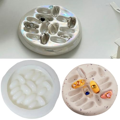 XMOX Runde Schmuck-Aufbewahrungsschale, Ringe, Ohrringe, Behälter, Teller, Silikonformen für Harz, Beton, Zement, ovale Platte, Doap-Schale für Heimdekoration, DIY, Handwerk, Geschenk (1 Stück) von XMOX