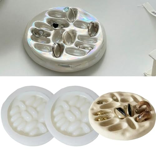 XMOX Runde Schmuck-Aufbewahrungsschale, Ringe, Ohrringe, Behälter, Teller, Silikonformen für Harz, Beton, Zement, ovale Platte, Doap-Schale für Heimdekoration, DIY, Handwerk, Geschenk (2 Stück) von XMOX