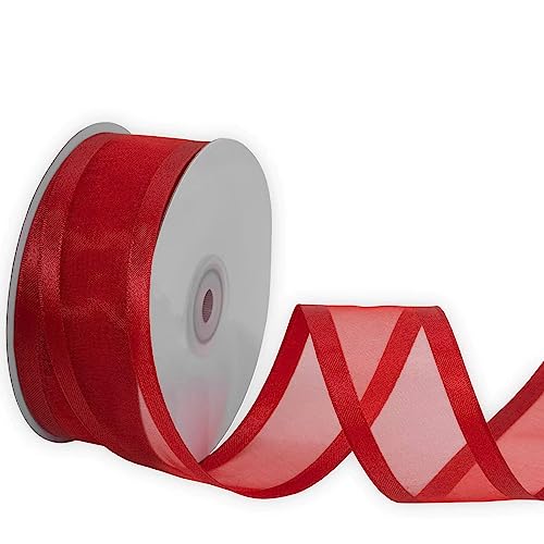 XMRIBBON Durchsichtiges Satinband mit Drahtkante, rote Farbe, 3,8 cm x 22 m, zum Basteln, Blumenstrauß, Schleifen, Hochzeit, Dekoration XMRIBBON Durchsichtiges Satinband mit Drahtkante, rote Farbe, 3,8 cm x 22 m, zum Basteln, Blumenstrauß, Schleifen, Hochzeit, Dekoration von XMRIBBON