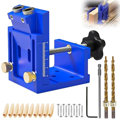 Einstellbar Holzdübel Taschenloch Bohrschablone, Blau Schrägloch Bohrschablone Möbelbau, Pocket Hole Jig Set, Dübelhilfe Bohrlehre, Bohrhilfe, mit 2 Stück 9 mm Bohren Schräg Bohrvorrichtung Einstellbar Holzdübel Taschenloch Bohrschablone, Blau Schrägloch Bohrschablone Möbelbau, Pocket Hole Jig Set, Dübelhilfe Bohrlehre, Bohrhilfe, mit 2 Stück 9 mm Bohren Schräg Bohrvorrichtung von XMSZQU