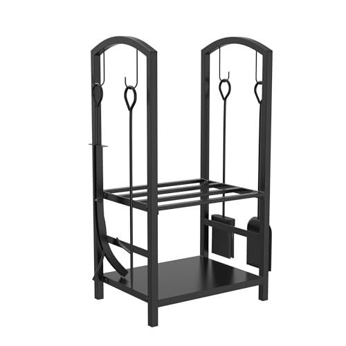 XMTECH Kaminholzregal mit Werkzeug-Set, Metall Brennholzregal für Innen & Außen, inkl. Schaufel, Besen, Zange & Haken – für Holzlager neben dem Kamin H-förm Schwarz, 40 cm x 38 cm x 76 cm XMTECH Kaminholzregal mit Werkzeug-Set, Metall Brennholzregal für Innen & Außen, inkl. Schaufel, Besen, Zange & Haken – für Holzlager neben dem Kamin H-förm Schwarz, 40 cm x 38 cm x 76 cm von XMTECH