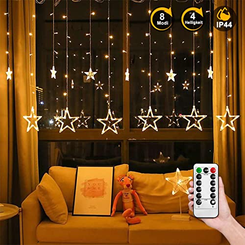 XMTECH Sterne Lichterkette LED Lichtervorhang 3m für Außen Innen - 138 LEDs Warmweiß Lichterkettenvorhang mit Fernbedienung und 8 Modi XMTECH Sterne Lichterkette LED Lichtervorhang 3m für Außen Innen - 138 LEDs Warmweiß Lichterkettenvorhang mit Fernbedienung und 8 Modi von XMTECH