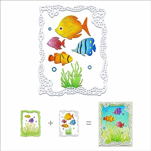 XMZZMX Clownfish Seegras Spitze Metall Stanzformen für Kartenherstellung, Papierprägung Stanzformen Sets Aufbewahrungstaschen, Album Schablonen, Scrapbooking Vorlage von XMZZMX