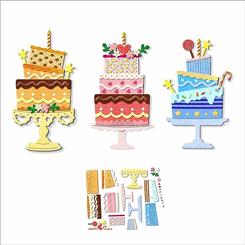 XMZZMX Geburtstagskuchenform, Metall-Stanzformen für Kartenherstellung, Papierprägung, Stanz-Set, Aufbewahrungstaschen, Zubehör, Scrapbooking-Schablonen von XMZZMX