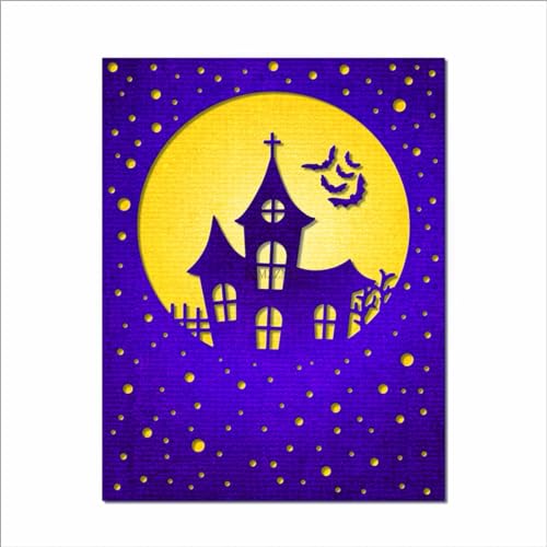 XMZZMX Halloween Häuser Hintergrund Board Metall Stanzformen für Kartenherstellung, Papierprägung Stanzformen Kit Aufbewahrungstaschen Zubehör, Scrapbooking Schablonen von XMZZMX