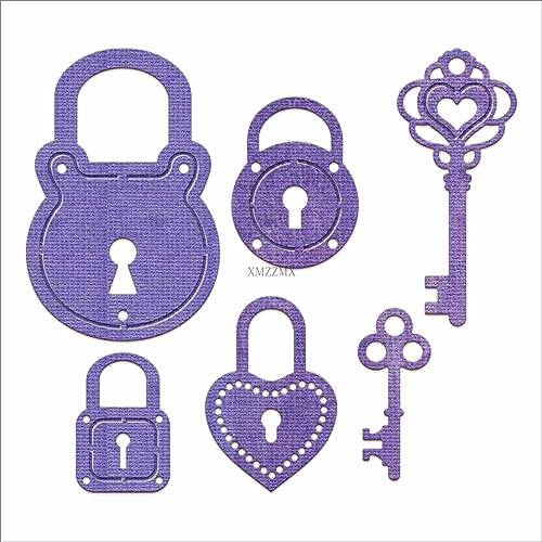 XMZZMX Herzschloss Schlüssel Metall Stanzformen für Kartenherstellung, Papierprägung Stanzformen Sets Aufbewahrungstaschen, Album Schablonen, Scrapbooking Vorlage von XMZZMX