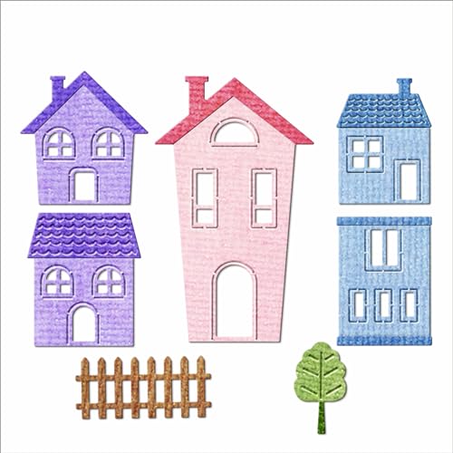 XMZZMX Houses Architecture Metall-Stanzformen für Kartenherstellung, Papierprägestanz-Set, Vorlagen, Aufbewahrungstaschen, Zubehör, Fotorahmen, Album, DIY, Scrapbooking, Schablonen-Sets von XMZZMX