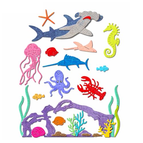 XMZZMX Marine Life Shark Octopus Coral Stanzformen für Kartenherstellung, Papierprägung, Metall-Stanzschablonen-Set, Vorlagen, Aufbewahrungstaschen, Zubehör, Fotorahmen, Album, DIY, Scrapbooking, XMZZMX Marine Life Shark Octopus Coral Stanzformen für Kartenherstellung, Papierprägung, Metall-Stanzschablonen-Set, Vorlagen, Aufbewahrungstaschen, Zubehör, Fotorahmen, Album, DIY, Scrapbooking, von XMZZMX