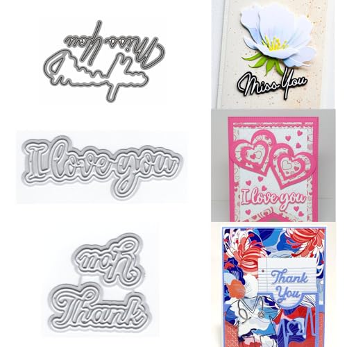 XMZZMX Metall-Stanzformen mit Aufschrift "I Love You Miss You", für Kartenherstellung, Papierpräge-Stanzschablonen-Set, Vorlagen, Fotorahmen, Album, DIY, Scrapbooking, Schablonen-Sets von XMZZMX
