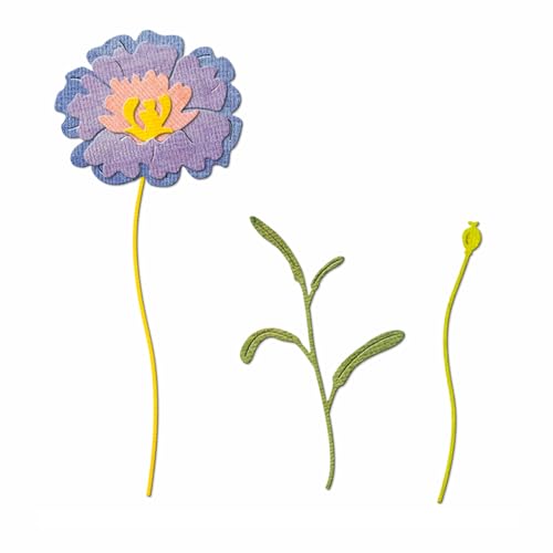 XMZZMX Metall-Stanzformen mit Mohnblumen-Motiv, für Kartenherstellung, Papierpräge-Stanz-Set, Aufbewahrungstaschen, Zubehör, Scrapbooking-Schablonen von XMZZMX