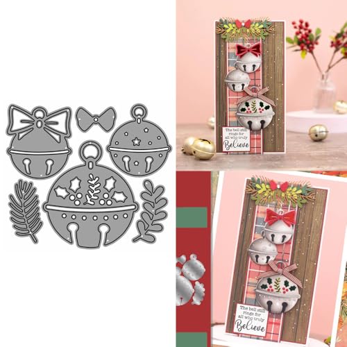 XMZZMX Metall-Stanzformen mit Weihnachtsglocken für Kartenherstellung, Papierprägung, Vorlagen, Fotorahmen, Album, DIY, Scrapbooking, Schablonen-Sets von XMZZMX