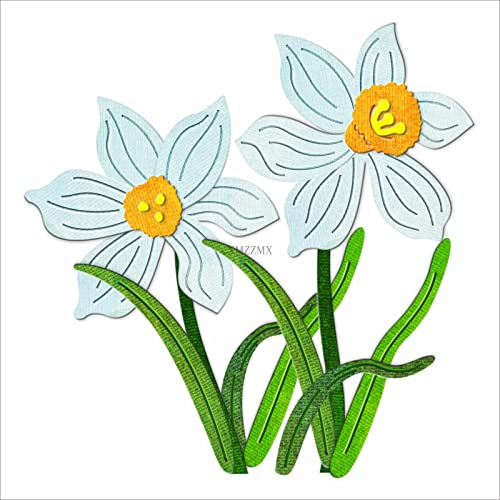 XMZZMX Narzissen-Blumen-Metall-Stanzformen für Kartenherstellung, Papierprägung, Stanzformen, Sets, DIY, Scrapbooking, Fotoalbum, Kunsthandwerk Vorlagen, Schablonen für Feiertage, Weihnachtsdekoration von XMZZMX