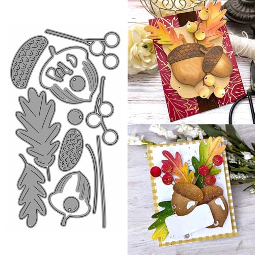 XMZZMX Patchwork Tannenzapfen Blätter Metall-Stanzformen für Kartenherstellung, Papierpräge-Stanzschablonen-Set, Vorlagen, Fotorahmen, Album, DIY, Scrapbooking, Schablonen-Sets von XMZZMX