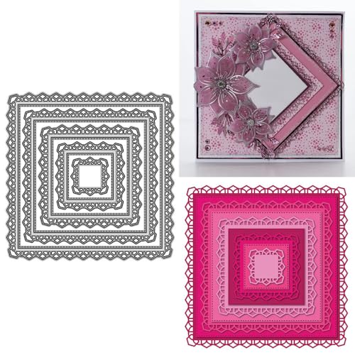 XMZZMX Quadratische Metall-Stanzformen für Kartenherstellung, Papierpräge-Stanzschablonen-Set, Vorlagen, Fotorahmen, Album, DIY, Scrapbooking, Schablonen-Sets von XMZZMX