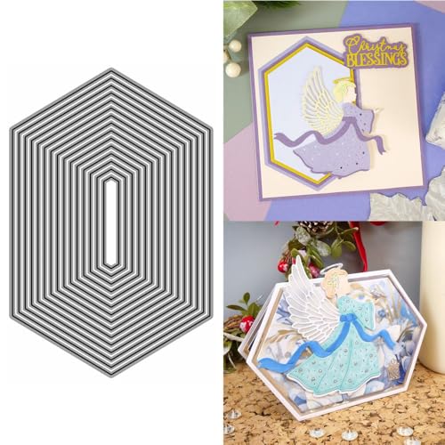 XMZZMX Sechseckige Metall-Stanzformen für Kartenherstellung, Papierpräge-Stanzschablonen-Set, Vorlagen, Fotorahmen, Album, DIY, Scrapbooking, Schablonen-Sets von XMZZMX