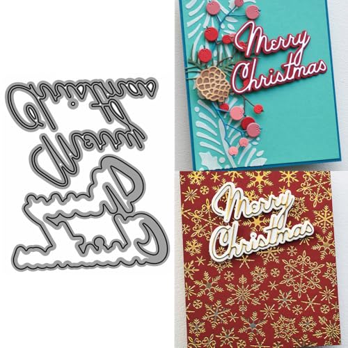 XMZZMX Shadow English Word Merry Christmas Metall-Stanzformen für Kartenherstellung, Papierpräge-Stanzschablonen-Set, Vorlagen, Fotorahmen, Album, DIY, Scrapbooking, Schablonen-Sets von XMZZMX